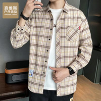 真维斯户外运动 男士复古翻领格子衬衫 卡其色 2XL