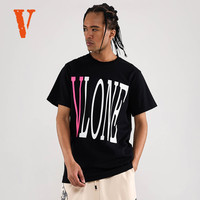VLONE 春夏男女同款经典大LOGO美潮纯棉男士短袖T恤 黑粉-经典大V款 XL