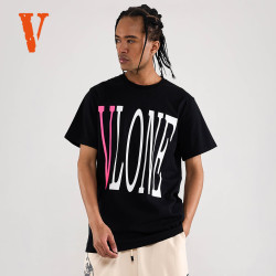 VLONE 春夏男女同款经典大LOGO美潮纯棉男士短袖T恤 黑粉-经典大V款 XL