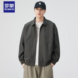 罗蒙 美式翻领夹克男春秋工装外套潮流三防冲锋衣 深灰色    M