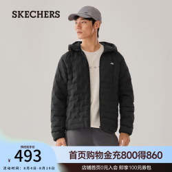 斯凯奇 男装防沾水面料休闲梭织裥棉连帽外套P425M178 碳黑/0018 S