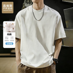 JEANSWEST OUTDOOR 短袖T恤男士夏季休闲宽松重磅230g纯棉男装 白色 XL