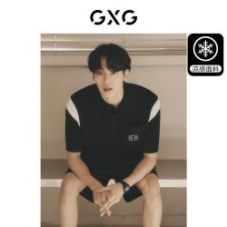 GXG 男装撞色纹理面料短袖POLO衫宽松轻商务夏季 2XL 黑色2