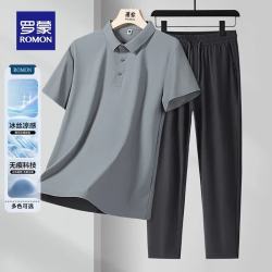 罗蒙 短袖T恤套装夏季新款冰丝速干polo衫简约休闲户外男士两件套