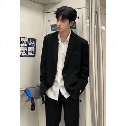 嘉晔 JIAYE）黑色垫肩休闲西服外套男春秋款痞帅韩版感DK制服小西装男套 西服 S