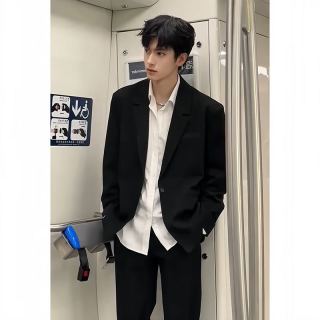 嘉晔 JIAYE）黑色垫肩休闲西服外套男春秋款痞帅韩版感DK制服小西装男套 西服 S
