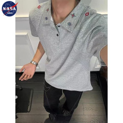 NASA MARVEL 美式刺绣拼接polo衫t恤短袖男夏季2026新款重磅半袖衣服打底衫