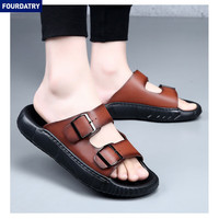 FOURDATRY 头层牛皮夏季外穿凉拖厚底潮流男