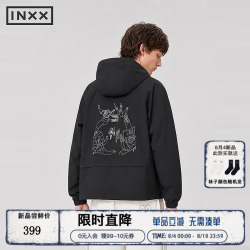 INXX 姜莉莎艺术家联名系列夏秋轻薄插画图案连帽外套宽松反光情侣夹克 黑色 S