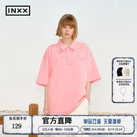 INXX 美式校园风polo短袖男女同款潮流炒雪花翻领T恤OVERSIZE 粉色 L