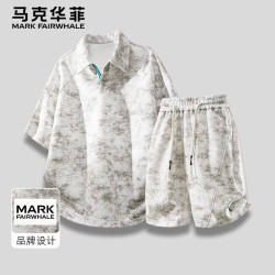 马克华菲 短袖男款运动套装2026新款夏季薄款潮牌短裤t恤男两件套 灰 XL