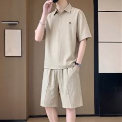 海澜之家 同款2026夏季新款薄款衬衫POIO衫冰丝麻短袖套装两件套 米色 M