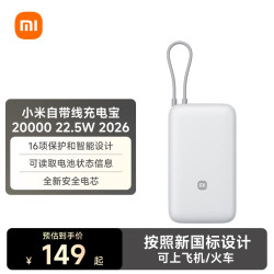 小米 自带线充电宝 22.5W快充 20000mAh 浅灰色