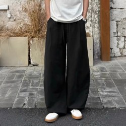 月伊纺 夏季冰丝宽松直筒裤男士亚麻天丝休闲裤长裤青年百搭莱赛尔哈伦裤