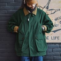 百亿补贴：马登 工装美式复古多口袋猎装夹克宽松撞色翻领中长款风衣外套男秋