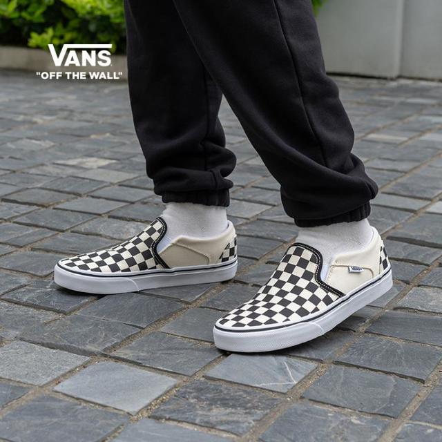 限尺码：VANS 线上专售Asher黑白棋盘格舒适一脚蹬男鞋板鞋