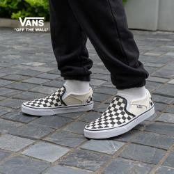 VANS 线上专售Asher黑白棋盘格舒适一脚蹬男鞋板鞋