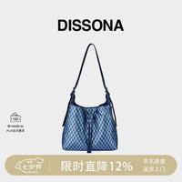 迪桑娜 26年新品幸运锦囊系列老花水桶包单肩hobo包女包 蓝色-大号
