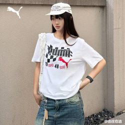 PUMA 纯棉宽松白色赛车运动短袖T恤男PUMA彪马官方夏季休闲上衣 690253