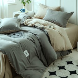 无印良品 MUJI 无印良品 纯棉床上用品四件套 1.2米床 浅灰+卡其