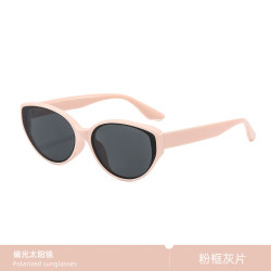 mikibobo 摩登猫眼偏光太阳镜 开车防晒防紫外线UV400  男女同款小框墨镜 C4032-粉框灰片