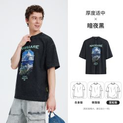 NVG·YOUNG Navigare意大利小帆船黑色印花短袖T恤男士2026夏季纯棉宽松体恤
