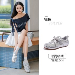 骆驼 女鞋2026秋季新款银色德训鞋女甜美芭蕾鞋休闲板鞋百搭小白鞋