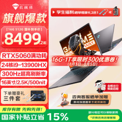 机械师 曙光16S 2026新款游戏本 酷睿i9HX RTX5060/5070Ti高性能大学生电竞游戏本笔记本电脑 24核i9-13900HX/5060/300Hz 灰 16G-512G