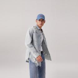 Levi's 男士宽松破洞牛仔衬衫