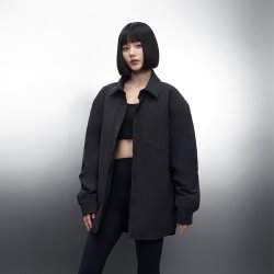 美力城 鹅绒羽绒服短款时尚泡芙衬衫翻领休闲轻量薄款外套男女同款