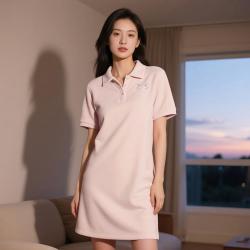adidas 2025女子休闲运动薄绒短袖舒适简约POLO连衣裙