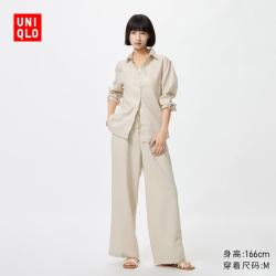 优衣库 女装麻混纺舒适长裤/休闲裤482246 30 浅米色 S