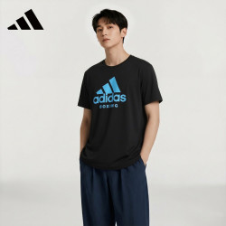 adidas 透气快干 男士运动T恤  黑蓝 2XL