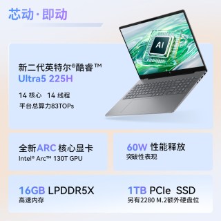 今日必买：惠普 星BookPro16 （Ultra5 225H、16GB、1TB）