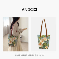 ANDCICI 新款 设计师款 长款水桶包帆布单肩包托特包