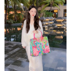 ANDCICI 火烈鸟油画防水托特包 单肩包大手提包