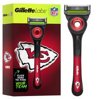 Gillette Labs 特别 NFL Chiefs Edition 男士剃须刀 - 1 个手柄,4 个剃须刀刀片替换装和磁性支架,GilletteLabs 带去角质棒