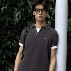 TOMMY HILFIGER 【纯色修身】镶边合身珠地网眼POLO衫