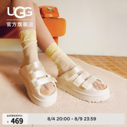 UGG 夏季男女同款时尚厚底露趾炫金魔术贴休闲一字拖拖鞋 1167430 JSM | 茉莉白 36 脚背高并脚宽，建议拍大一码