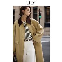 LILY 【撞色翻领】法式卡其风衣外套 中长款