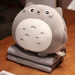言小白 龙猫 yxb020 靠枕毯子三合一 36cm 灰色圆眼款