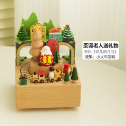 1 木质音乐盒发条八音盒旋转摩天轮生日新年礼物送男生女生创意 圣诞老人送礼物拉~