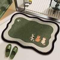 1 中古卡通浴室地垫卫生间硅藻泥吸水速干地毯厕所门口防滑耐脏脚垫 绿屿-背影-波浪 40*60cm【新硅藻泥】