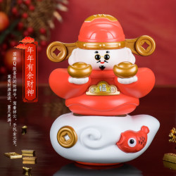 木易 新款财神爷太阳能能摆件自动点头摇摆开工好运桌面运新年礼物萌版 经典红（太阳能免电池