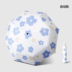 温诗欧 女生全自动加厚黑胶防晒晴雨两用伞 蓝芍插画8骨