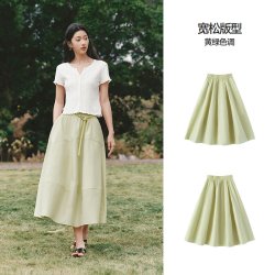 森马 半身裙女松紧腰慵懒2025夏季肌理A字裙山本风