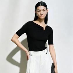 ARIOSEYEARS 高智感莱赛尔珍珠扣袢套头春夏短袖女式针织衫三醋酯显瘦上衣女
