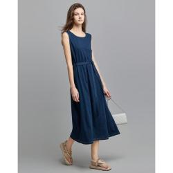 德玛纳 女士简约风无袖背心裙 夏时髦轻薄圆领明线装饰收腰气质连衣裙