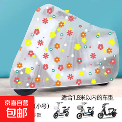 电瓶车防雨罩电动车摩托车防尘车衣罩磨砂车罩透明印花防雪遮盖布 花花款小号