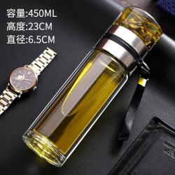 欧因 高硼硅双层玻璃杯 450ml 钢本色